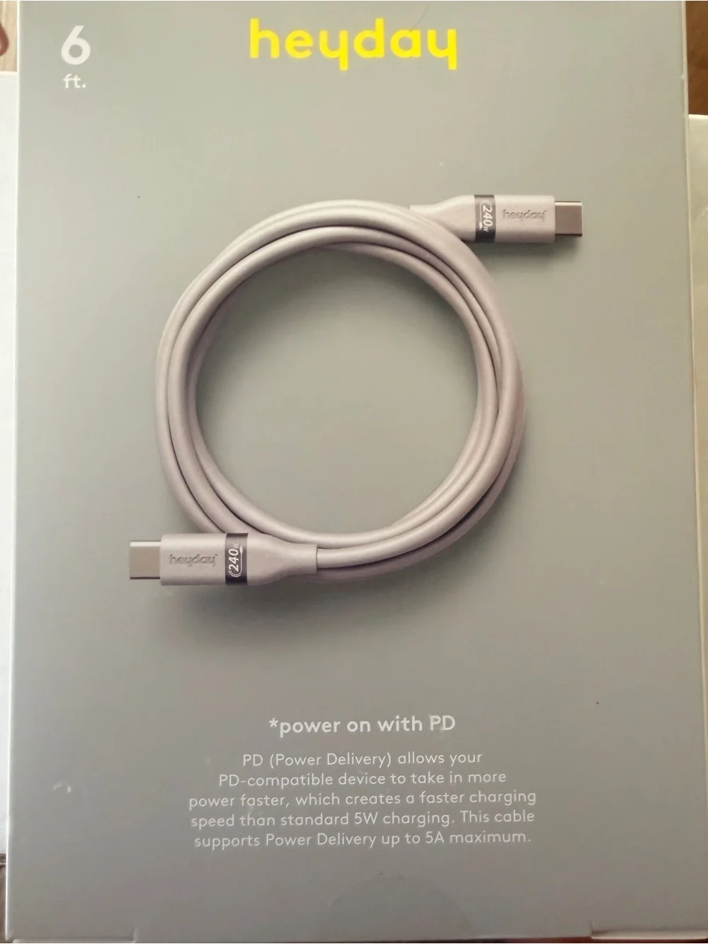 heyday USB-C to USB-C Fast Charging Cable - Light Gray